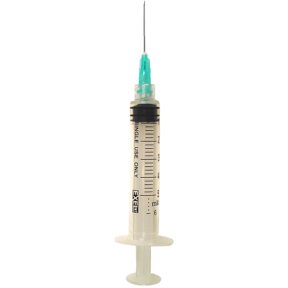 Syringe 5-6cc with Hypodermic Needle ExelInt® 21G x 1 Inch Luer Lock Tip Latex Free Sterile (100/BX 8BX/CS) by Exel Corporation  ID 26212